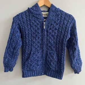 Aran Crafts Ireland Merino Wool Full Zip Sweater Jacket Size 6-7 Unisex Hooded
